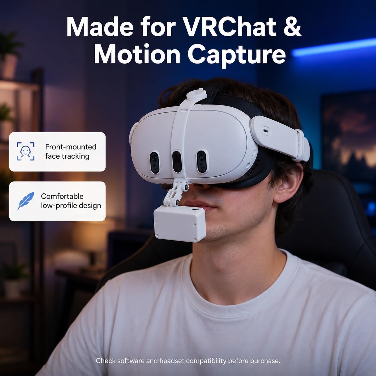 VR Face Tracker, 63g Facial Capture Module with Stand(For Quest3
